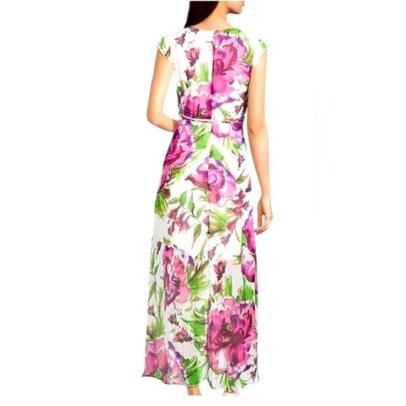 NWT MAISON TARA Ivory Pink Floral Sleeveless Maxi Chiffon Dress Size: 16 - Picture 3 of 4
